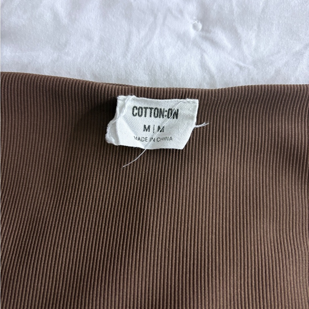Cotton On Brown Ribbed Square Neck Long Sleeve Crop Top - Picture 2 of 2